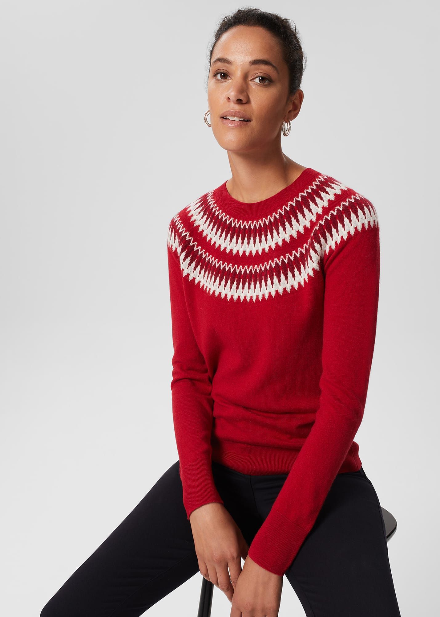 Hobbs Women s Greta Fairisle Jumper With Cashmere Red Multi