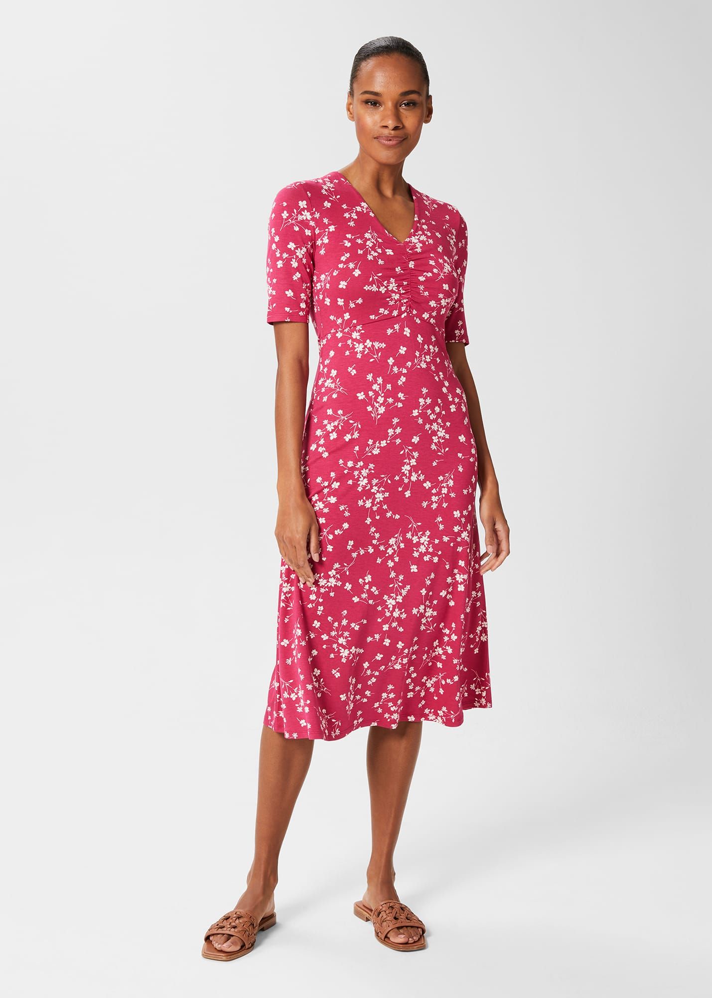Hobbs Women s Frankie Jersey Dress Raspberry Ivory 69.00