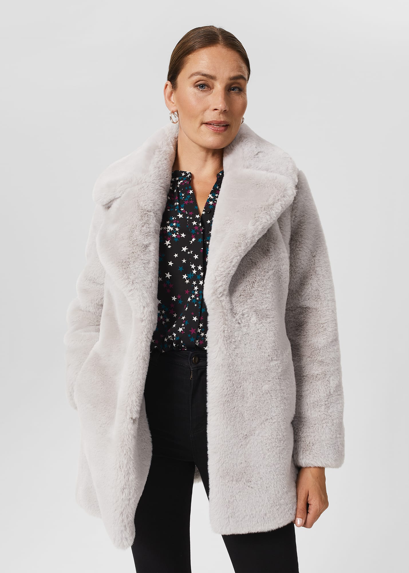 Pale grey fur coat on sale