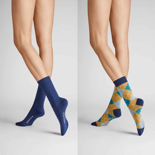 HUDSON Damen ARGYLE 2-PACK - 35/38 - Socken im praktischen Doppelpack. - Marine (Blau)