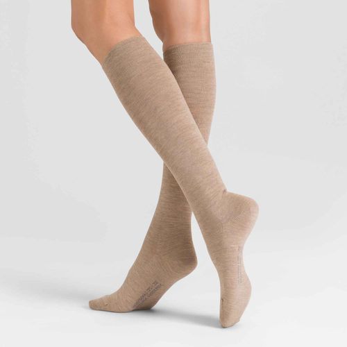 HUDSON Damen Relax Woolmix Clima - 35-38 - Klimaregulierende Kniestrümpfe aus Baum- und Schurwolle - Beigemel. 0723 (Dunkel Beige)