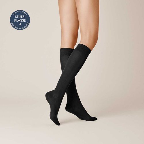 KUNERT Damen FLY&CARE® - 37/38 - Stützende Damen Kniestrümpfe als Reisebegleiter (Stützklasse 3) - Black (Schwarz)