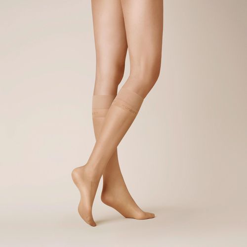 KUNERT Damen Perfect Shine 15 - 35-38 - Kniestrümpfe mit leichtem Schimmer - Candy 0250 (Dunkel Beige)