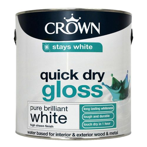 Crown Quick Dry Gloss Emulsion Paint, 2.5L, Pure Brilliant White