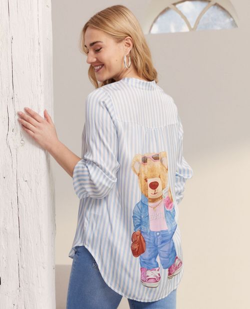 Satinbluse in Blau mit...