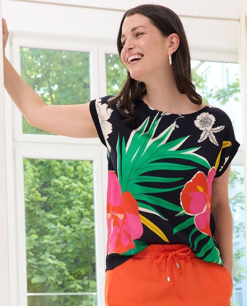 Satinbluse in Bunt mit...