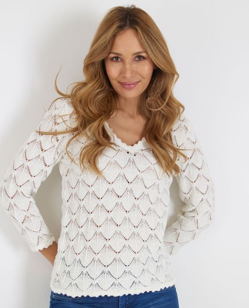 Lochstrick Pullover in Natur
