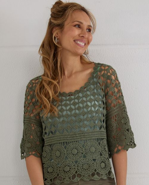 Pullover in Grün aus Spitze