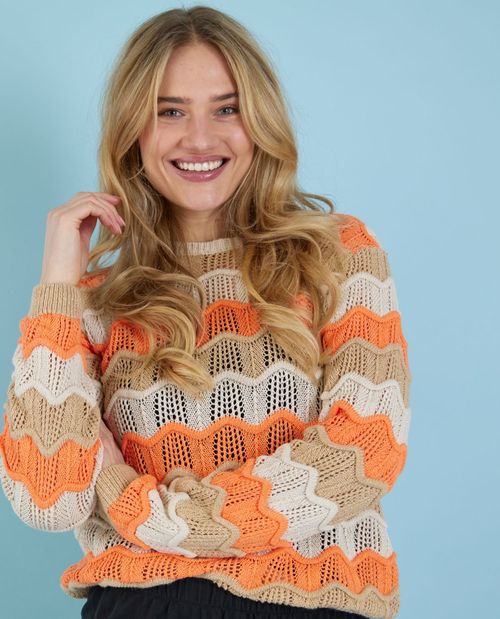 Streifen-Lochstrick Pullover