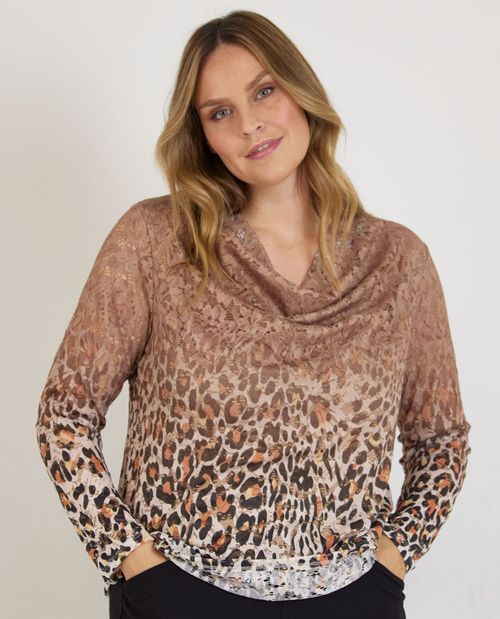 Spitzenshirt in Camel mit...