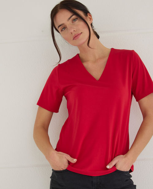 Shirt mit V-Ausschnitt in Rot