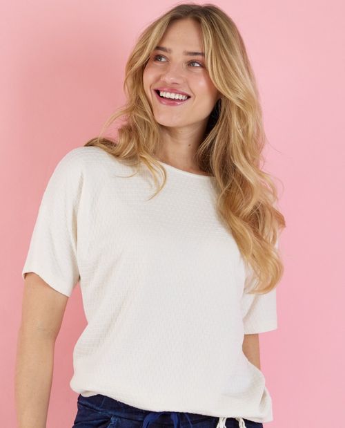 T-Shirt in Creme mit...