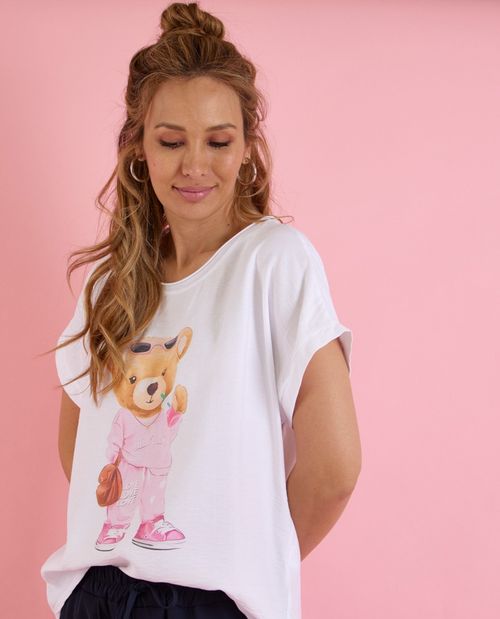T-Shirt in Weiß mit Teddy...