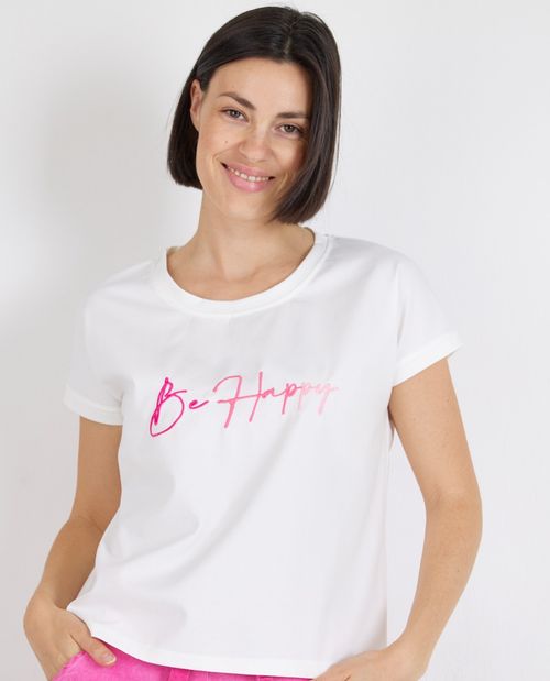 T-Shirt in Creme mit Stickerei
