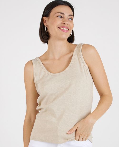 Geripptes Glitzertop in Beige