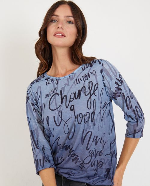 T-Shirt in Blau mit Schriftzug