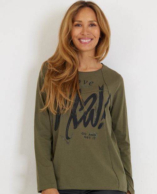 Langarmshirt in Khaki mit...