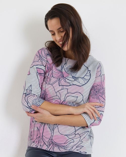 Streifenshirt mit Blumendruck