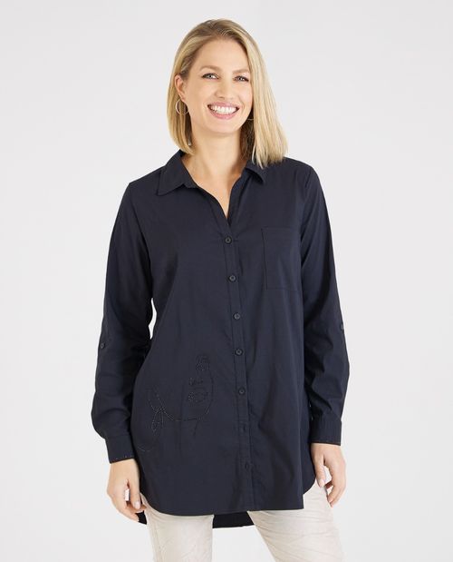 Lange Hemdkragenbluse mit...