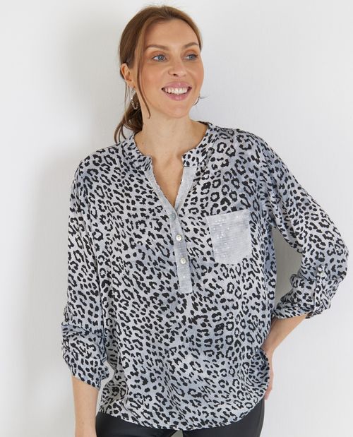 Animal Bluse mit Pailletten