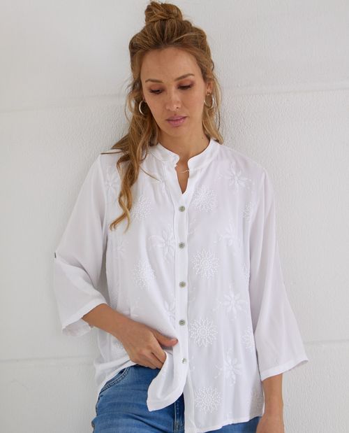 Bluse in Weiß aus Viskose mit...