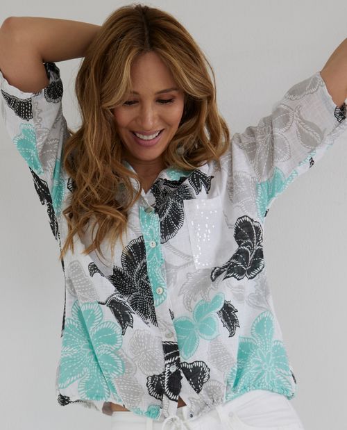 Hemdkragenbluse in Mint aus...