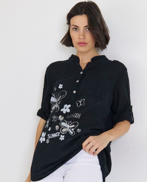 Longbluse in Schwarz aus...