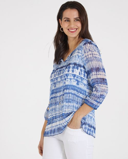 Plissee Bluse mit Batikdruck