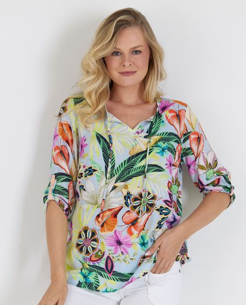 Bluse mit buntem Druck aus...