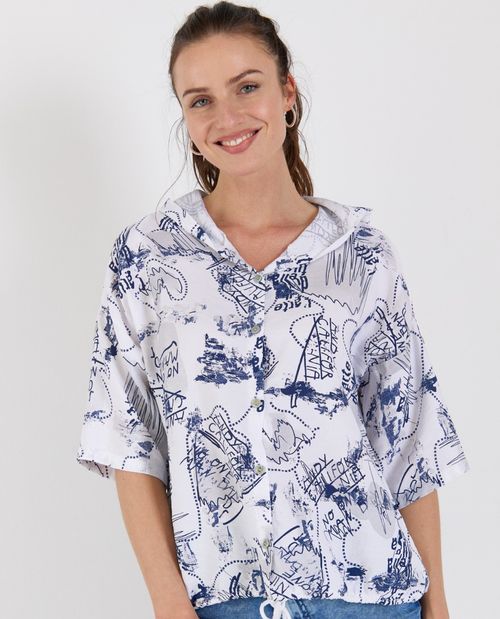 Bluse in Blau mit Kapuze