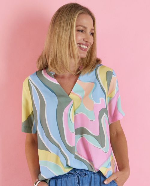 Bluse in Bunt mit V-Ausschnitt