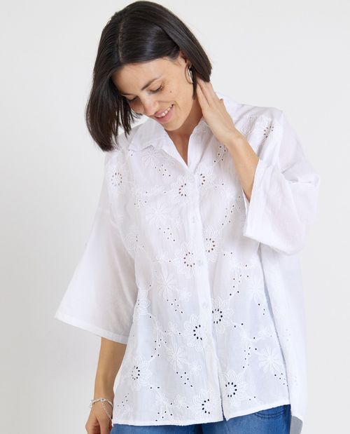 Hemdkragenbluse in Weiß mit...