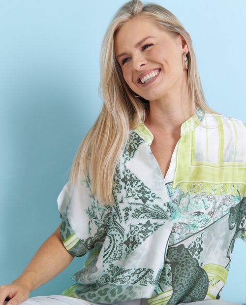 Satinbluse in Khaki mit...