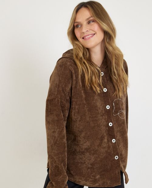 Chenille Bluse in Braun mit...