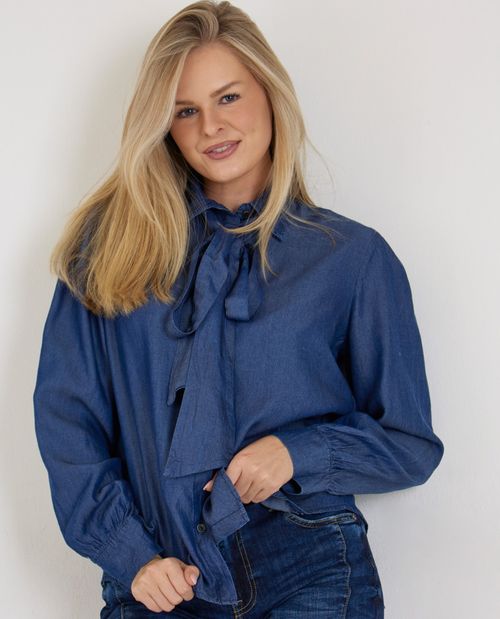 Lyocell Bluse in Blau mit...