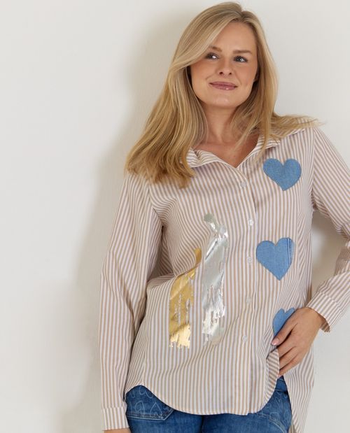 Lange Streifenbluse mit Herzen
