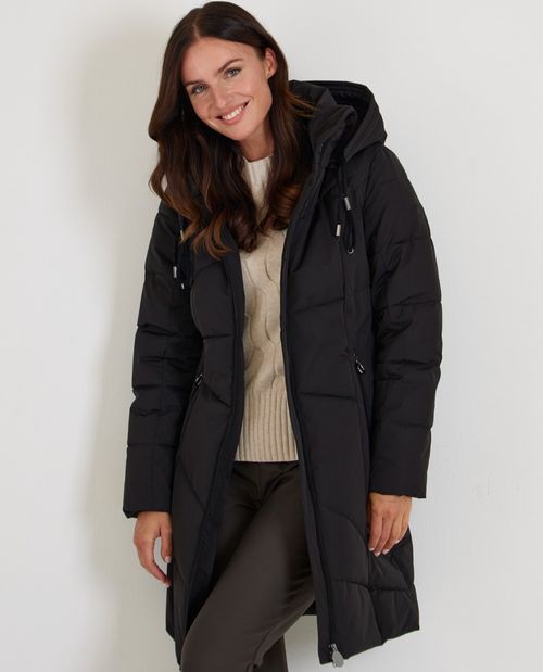 Lange Steppjacke in Schwarz