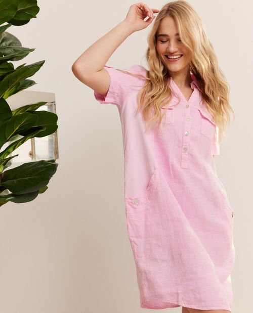 Leinenkleid in Rosa mit...