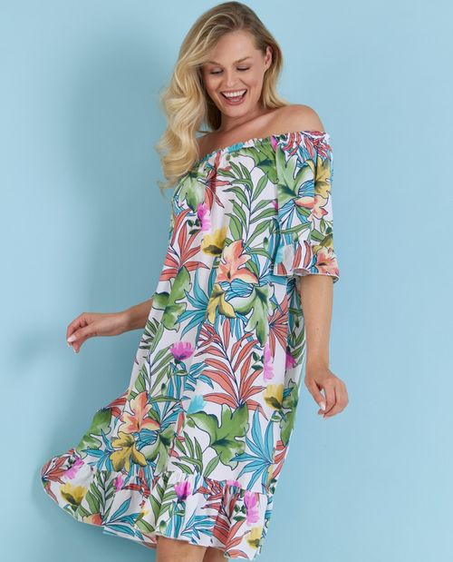 Carmenkleid in Bunt mit Volant