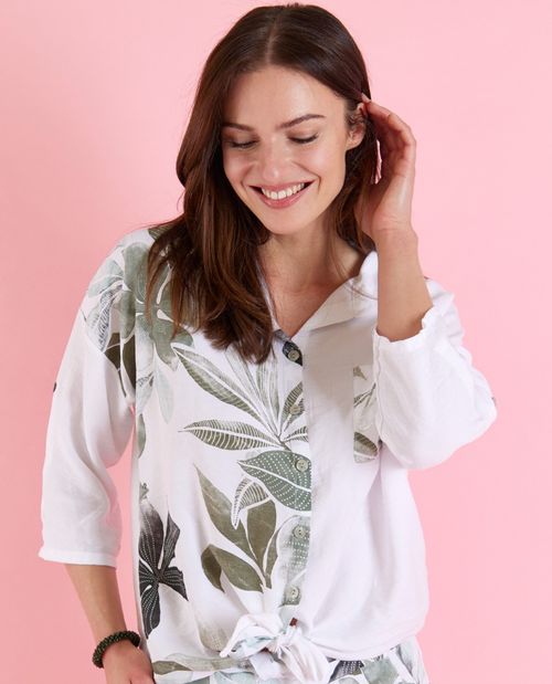 Bluse in Khaki mit Saumknoten