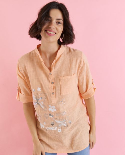 Longbluse in Apricot aus...