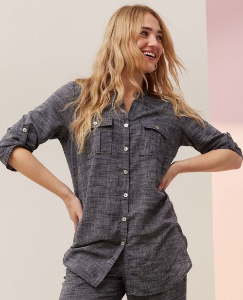 Leinenstruktur Longbluse in...
