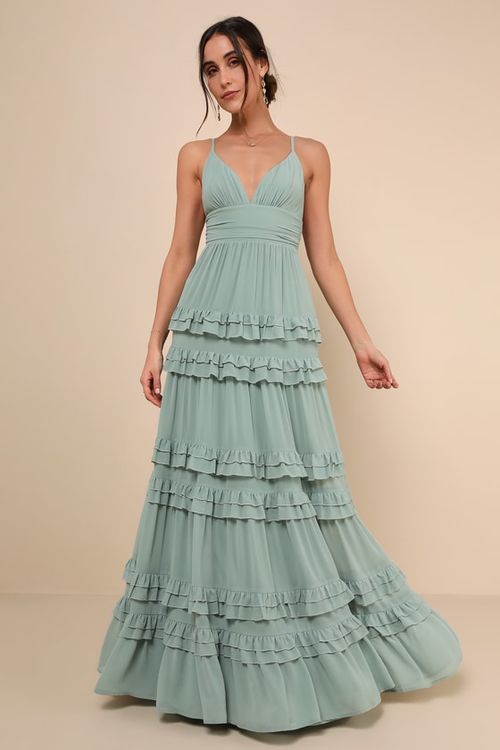 chinese dress ladies Sora Celestial Navy Tiered Ruffles Maxi Dress M main image 0