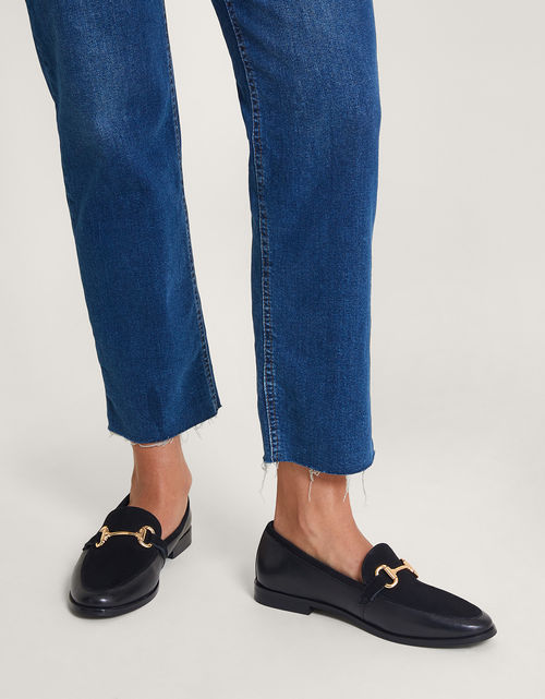 Leather Suede Loafers Black