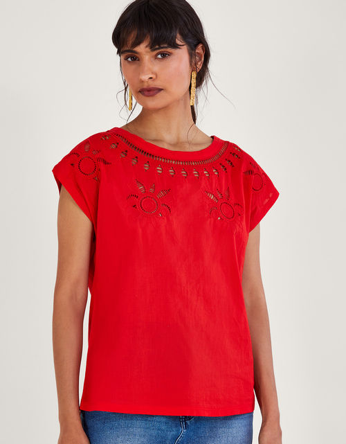 Floral Cut-Out T-Shirt Red