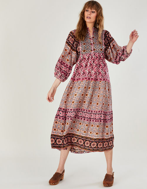 Skylar Smock Embroidered Midi...