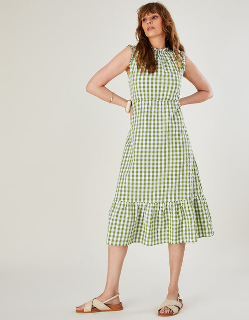 Gingham Print Tiered Dress...