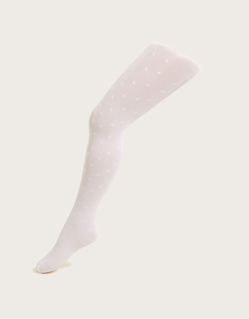 Glitter Heart Tights White