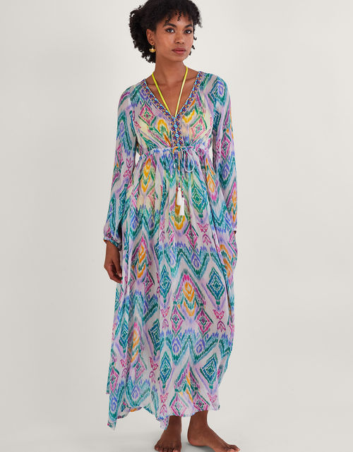 Rainbow Ikat Print Kaftan...