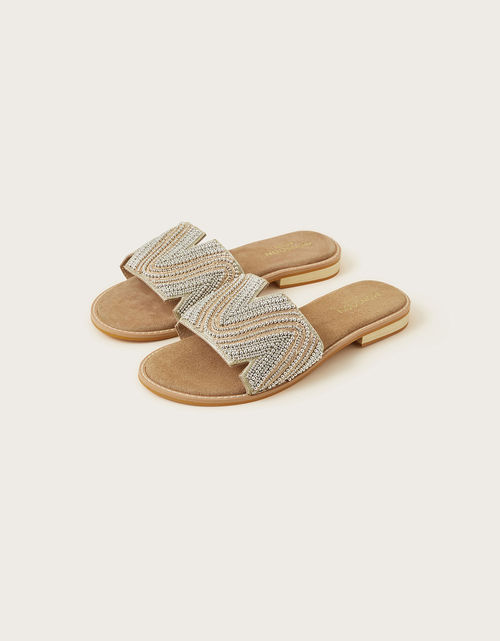 Leather Beaded Sliders Multi